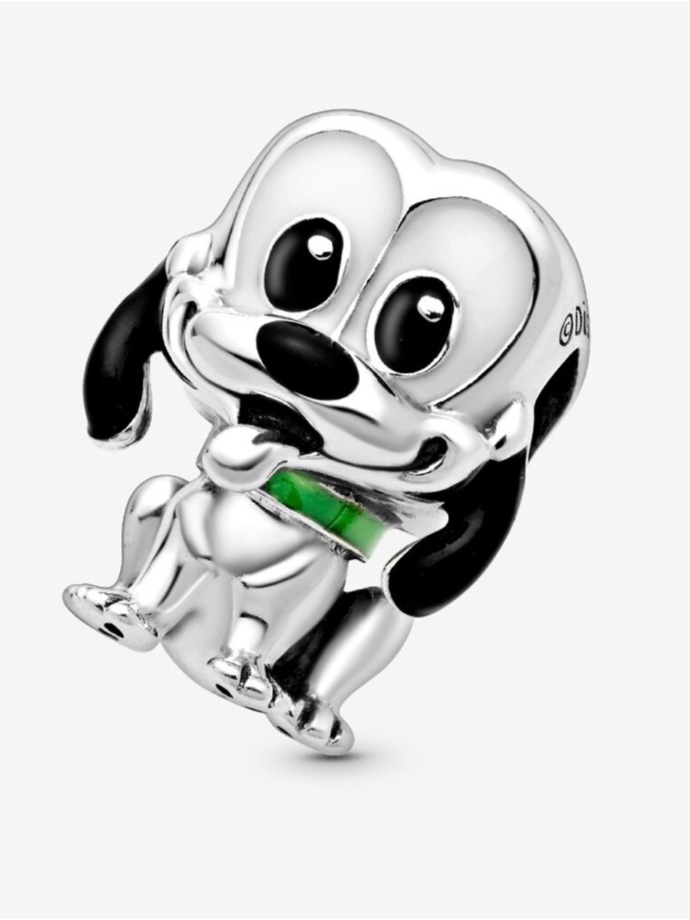 Sterling Silver pluto dog Charm with Green Collar - Pets Dog Accessory